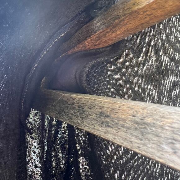 Vintage 90s Metaphor stretch glitter dark wrap front bell sleeve blouse - Picture 6 of 7